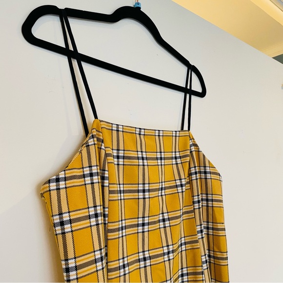 Urban Outfitters Strappy Plaid Mini Dress in Yellow/Black/White, Size Large - Picture 3 of 11